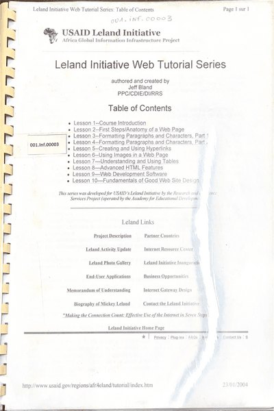 Couverture — Leland Initiative Web Tutorial Series