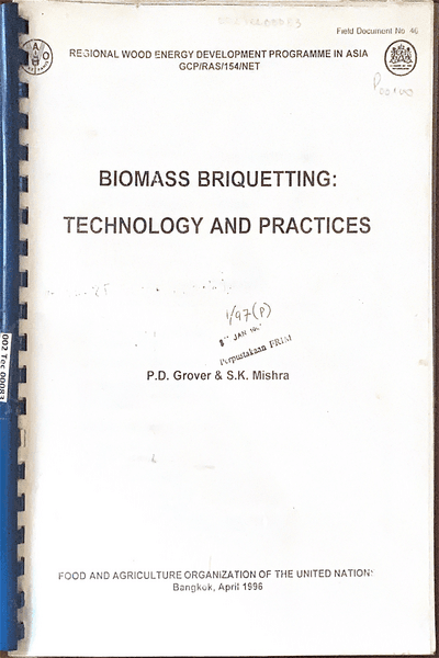 Couverture — Biomass Briquetting: Technology and pratices