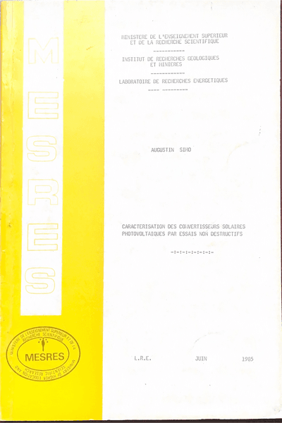 Couverture — Caracterisation des convertisseurs solaires photovoltaiques par essais non destructifs