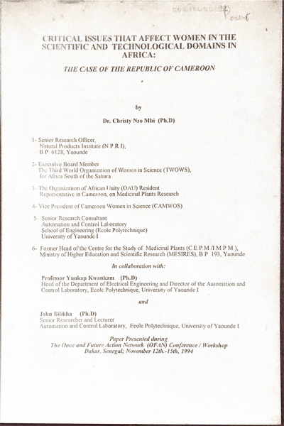 Couverture — Critical issues that affect women in the scientific and technological domains in Africa