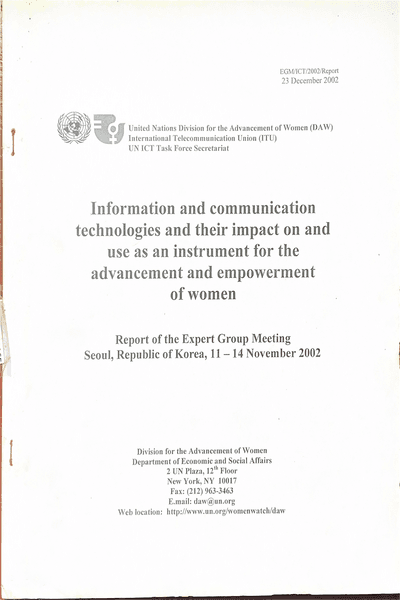 Couverture — Information and communication technologies and their impact on the use as an instrument for the advancement and empowerment of women