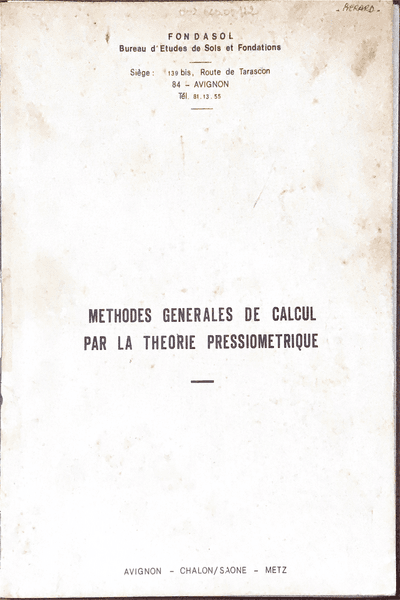 Couverture — Methodes generales de calcul par la theorie pressiometrique