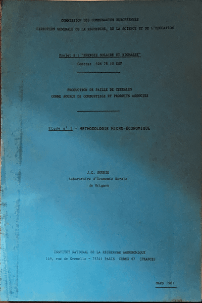 Couverture — Production de Paille de Cereales Comme Source de Combustible et Produits Associes