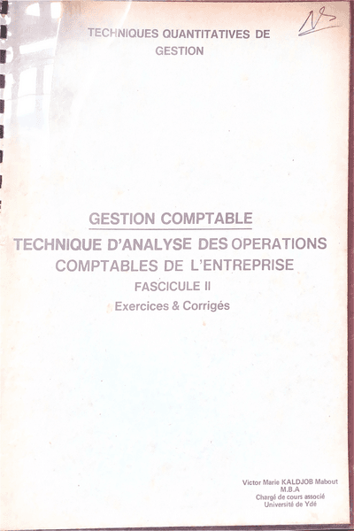 Couverture — Technique d'Analyse des Operations Comptables de l'Entrprise