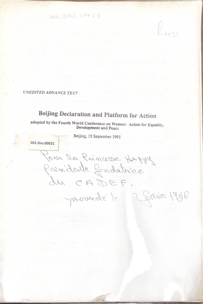 Couverture — Beijing declaration and platform for action