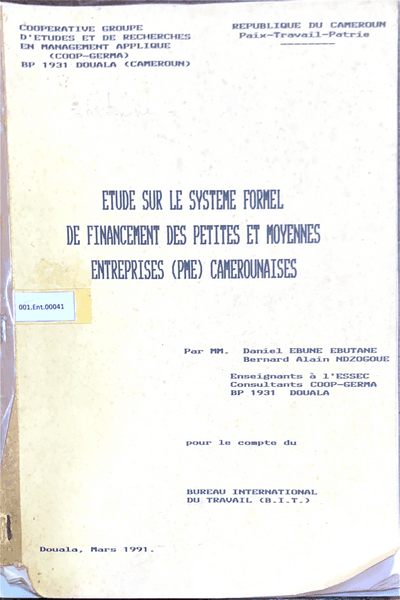Couverture — Étude sur le système formel de financement des petites et moyennes entreprises Camerounaises
