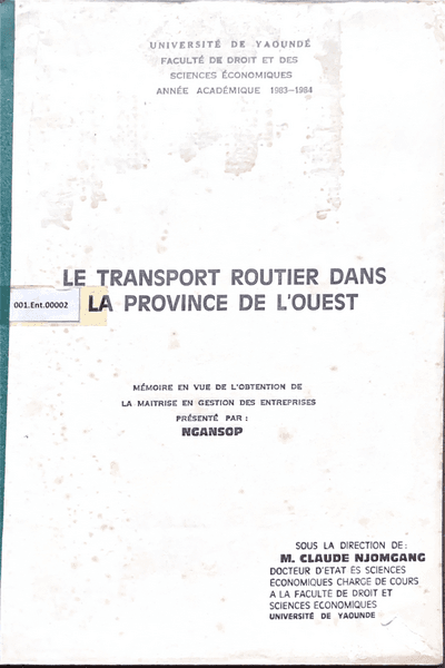 Couverture — Le transport routier dans la province de l'ouest