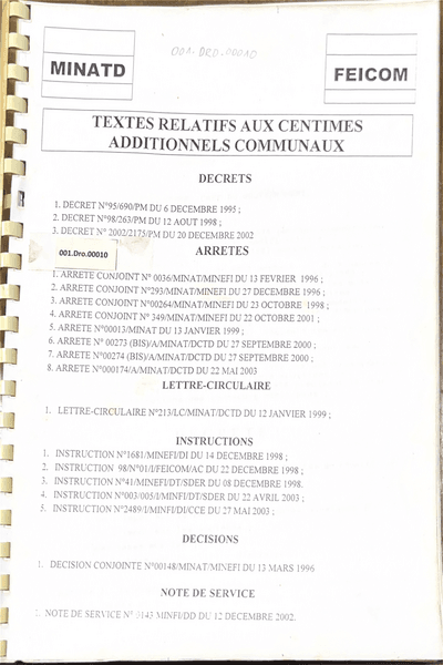 Couverture — Textes relatifs aux centimes additionnels communaux