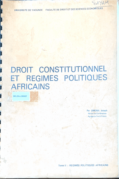 Couverture — Droit constitutionnel et regimes politiques Africains