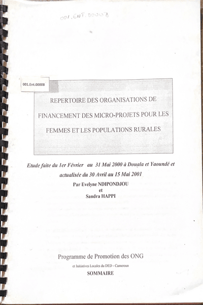 Couverture — Repertoire des organisations de financement des mircro-Projets pour les femmes et les populations Rurales