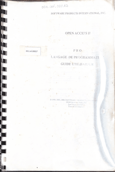 Couverture — Open Access II - Pro langage de Programmation Guide Utilisateur