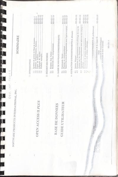 Couverture — Open Access II Plus - Base de Données Guide Utilisateur