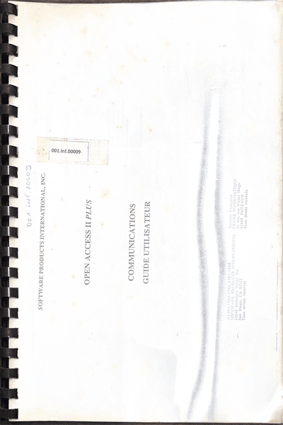 Couverture — Open Access II Plus - Communications Guide Utilisateur
