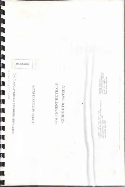 Couverture — Open Access II Plus - Traitement de texte Guide Utilisateur